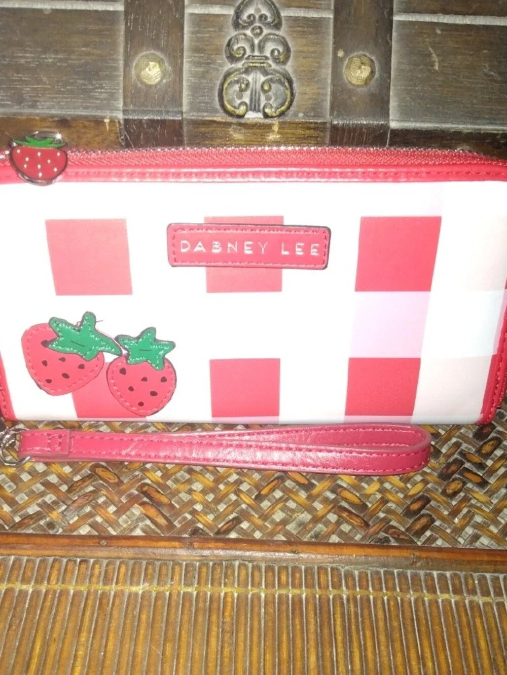 Dabney Lee Pink Gingham Strawberry Wristlet